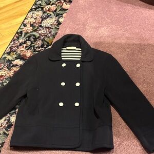 Tori Burch Navy Double-Breasted knit blazer with White Buttons